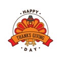 Vintage emblem `Happy Thanksgiving Day` for element design greeting card with Turkey Royalty Free Stock Photo