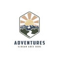 Vintage emblem mountain and river landscape adventure logo icon vector template Royalty Free Stock Photo