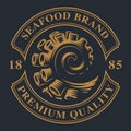 Vintage emblem with an octopus tentacle for seafood theme
