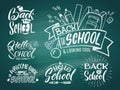 Vintage emblem set for school and university. Welcome to school. Vector hand writing words Royalty Free Stock Photo