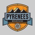 Vintage emblem with text Pyrenees Mountains Royalty Free Stock Photo