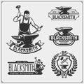 Vintage emblems for forge. Blacksmith labels, badges and design elements.