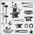 Vintage emblems for forge. Blacksmith labels, badges and design elements.