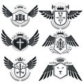 Vintage emblems, vector heraldic designs. Coat of Arms collection, vector set.