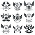 Vintage emblems, vector heraldic designs. Coat of Arms collection, vector set.