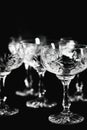 Vintage empty coupe glasses in black and white