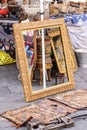 Vintage empty gilt frame on sale at street market, Chiavari , It