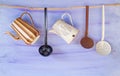 Vintage enamel kitchen utensils Royalty Free Stock Photo