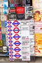 Vintage enamel signs at a shop at Portobello Road, London, UK