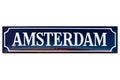 Vintage enamel street sign with the text Amsterdam