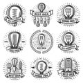 Vintage energy efficient lightbulbs labels set with inscriptions different light bulbs Royalty Free Stock Photo