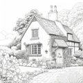 Vintage English House, Coloring Book, Drawing Imitation, Abstract Generative AI Illustration