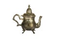 Vintage engraved silver teapot, allowing to brew tea isolated on a white background. Engraved silver Turkish teapot on a white bac Royalty Free Stock Photo