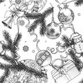 Vintage engraving christmas seamless pattern