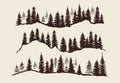 Vintage engraving forest. Doodle sketch fir-trees vector set