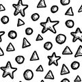 Vintage engraving Geometric shapes Seamless Pattern. Handdrawn illustration. Isolated objects. Star, Circular and