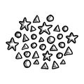 Vintage engraving Geometric shapes set. Vector hand drawn illustration. Isolated objects. Star, Circular and Triangle