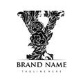 Vintage engraving monogram letter y floral elegant ornament monochrome