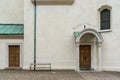 Vintage entrance door and facade of European style building in Cortina d`Ampezzo, Italy Royalty Free Stock Photo