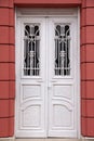 vintage entrance wooden white door with glass