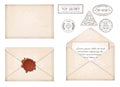 Vintage envelope. Letter with wax seal and stamps Royalty Free Stock Photo