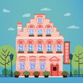 Vintage European City Hostel. Hotel Building Facade Royalty Free Stock Photo