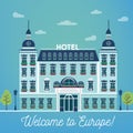 Vintage European City Hostel. Travel Industry Hotel Building Royalty Free Stock Photo