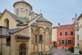 Vintage european street, medieval architecture buildings Lviv Ukraine