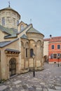 Vintage european street, medieval architecture buildings Lviv Ukraine