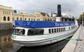 Excursion boat, King Carl Gustaf, moored by the Fyris River embankment, Uppsala, Sweden