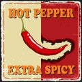 Vintage extra spicy poster chili pepper. Vector