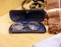 Vintage eyeglasses in old case