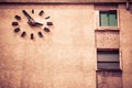 Vintage Facade of old building in Bucharest Romania, with big wa