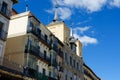 Vintage facades of antique buildings in historical centre of Segovia, Spain. Vintage architecture. Old fashioned living