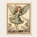 Vintage Fairy Stamp Illustration With Bold Chromaticity