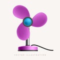 Vintage fan mockup. Pink electric front view object. Circle symbol blower ceiling graphic element ventilation blade icon