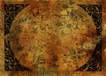 Vintage Fantasy World Map With Pirate Ship, Compass, Dragons On Old Paper Texture