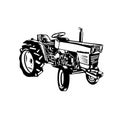 Vintage Farm Tractor Side View Woodcut Black and White Royalty Free Stock Photo