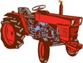 Vintage Farm Tractor Side Woodcut Royalty Free Stock Photo