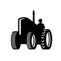 Vintage Farm Tractor Silhouette Retro Black and White Royalty Free Stock Photo