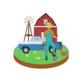 Vintage farm vector illustration. Countryside scenery design