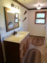 Vintage farmhouse bathroom with granite counter