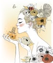 Vintage Fashion Girl With Perfumes