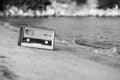 Vintage fashioned old radio on the beach Royalty Free Stock Photo