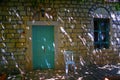 Vintage faÃÂ§ade Blue door and stone wall in Rosh Pina Israel Royalty Free Stock Photo