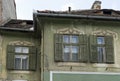 Vintage faÃÂ§ades with brown shutters in Sibiu Romania