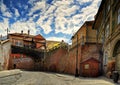 Vintage facades with stone road in Sibiu Romania