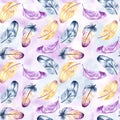 Vintage feathers design. Retro watercolour seamless pattern. Isolated on watercolor background. It can be used for card