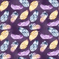 Vintage feathers design. Retro watercolour seamless pattern. Isolated on watercolor background. It can be used for card