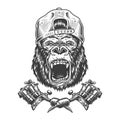 Vintage ferocious gorilla head in cap